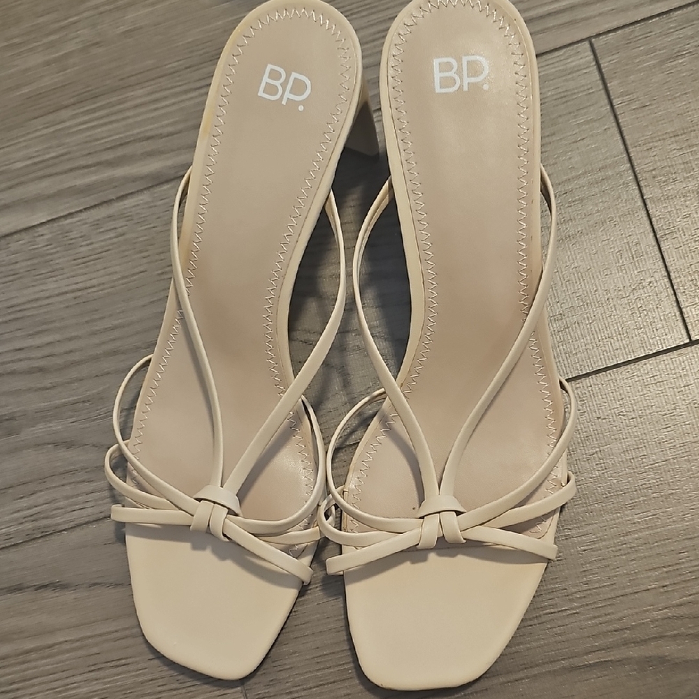 bp Beige Strappy Low Block Heel Sandals